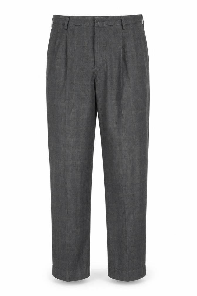 Front view of Preworn men’s green trousers, size 34, in, 29-inch leg