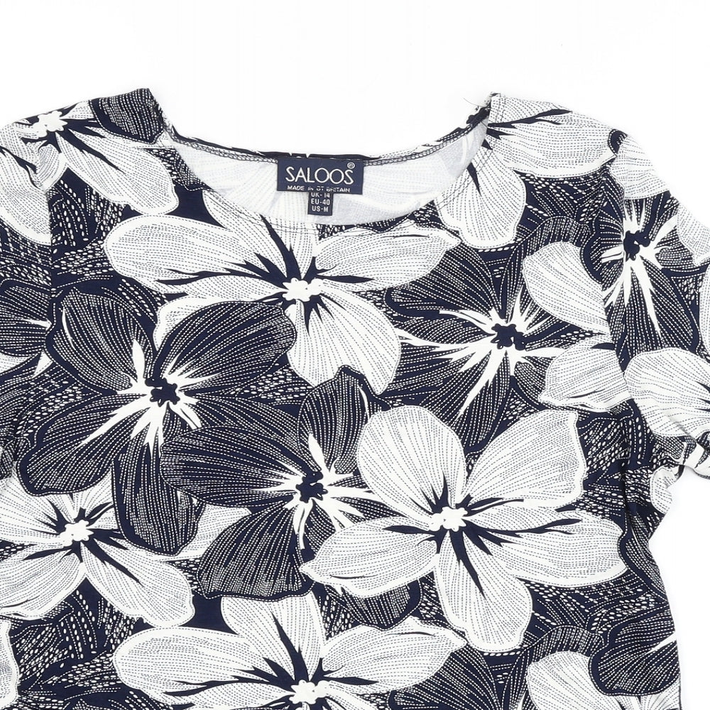 Saloos Womens Blue Floral  Basic T-Shirt Size 14