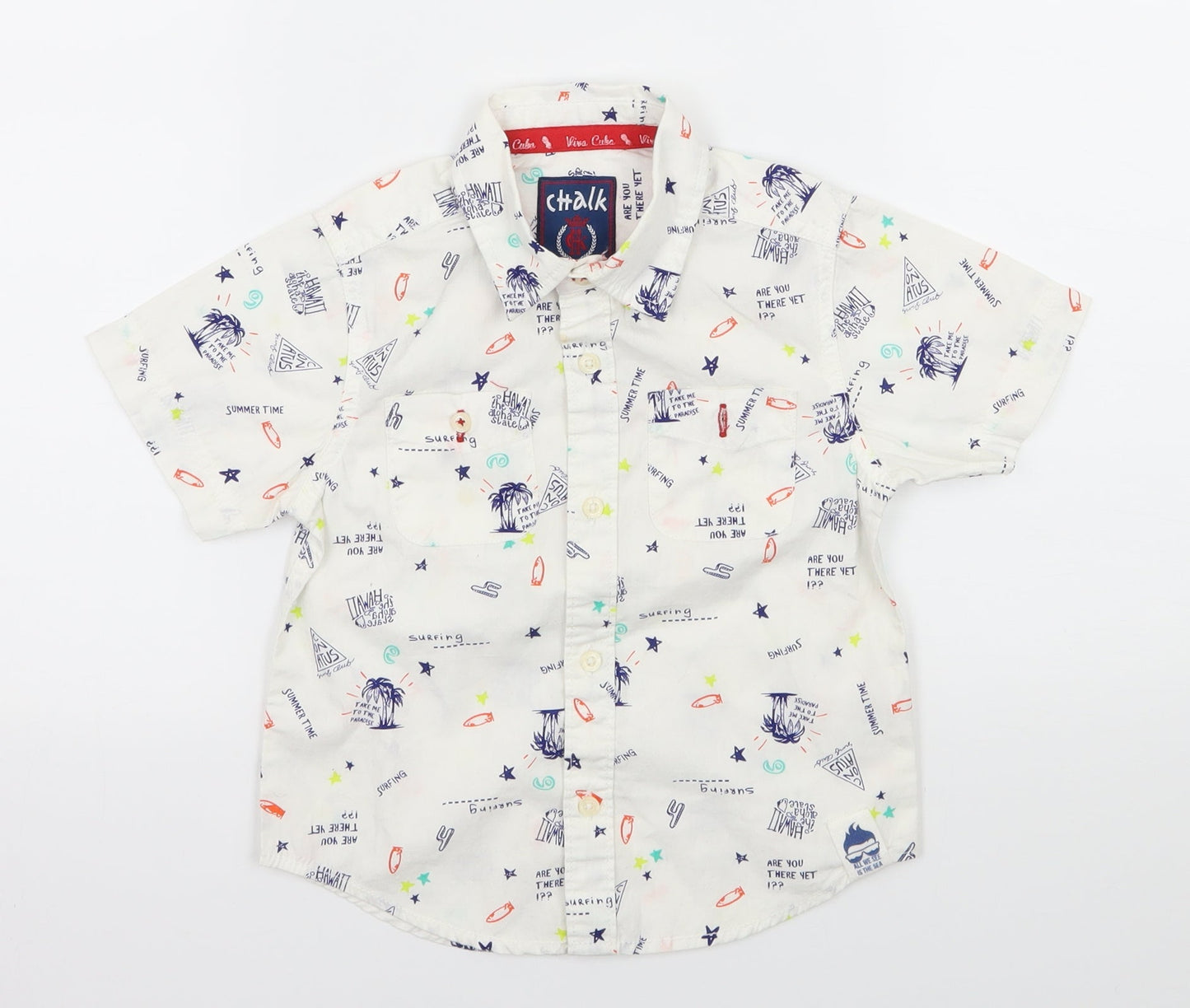 Chalk Boys White Geometric  Basic Button-Up Size 4-5 Years  - Hawaiian