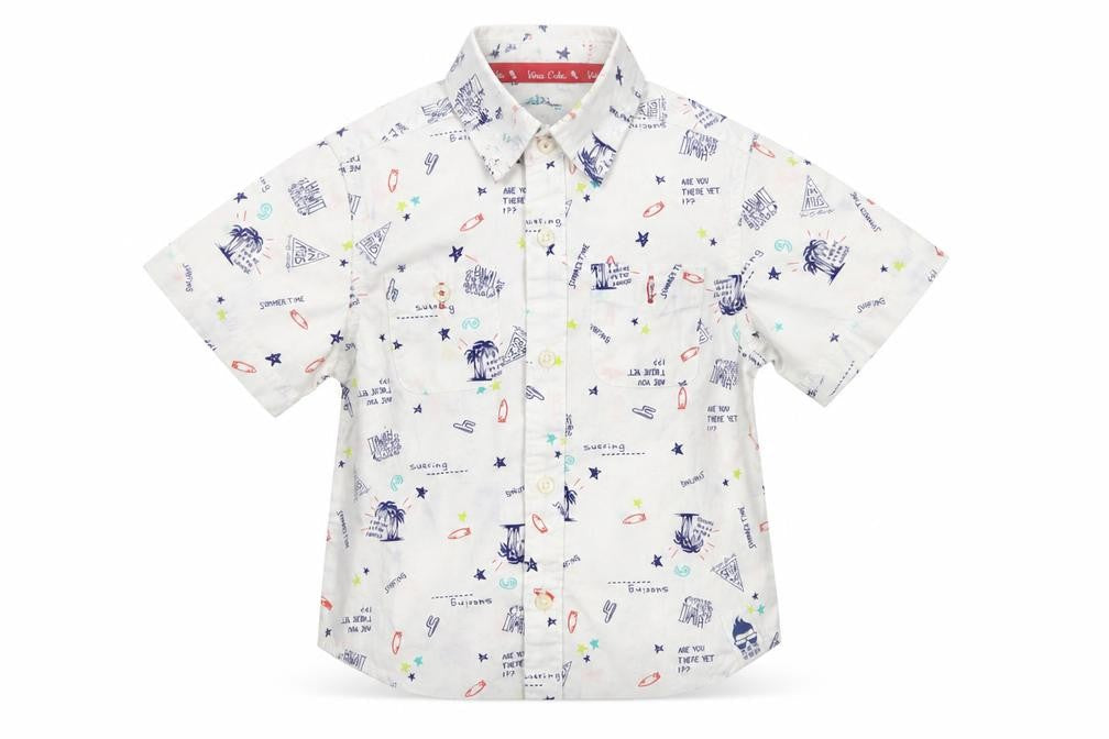 Front view of Chalk boys’ white geometric basic button-up, size 4-5, years - hawaiian