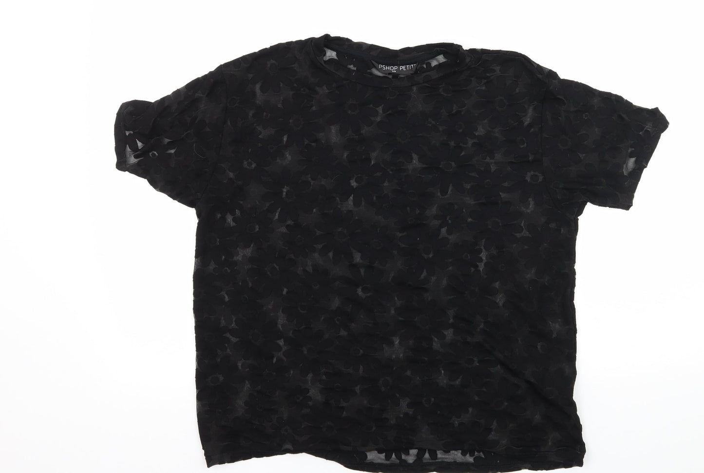 Topshop Womens Black Floral Mesh Basic T-Shirt Size S