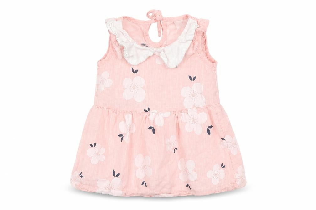 Front view of Preworn girls’ pink floral tank dress, size 6-9, months