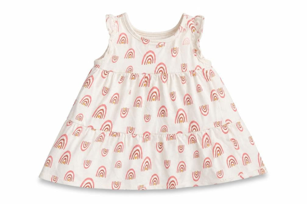 Front view of Primark girls’ white geometric jersey tank dress, size 6-9, months