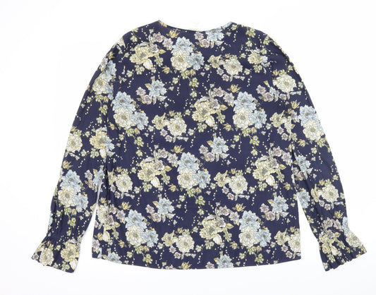 H&M Womens Blue Floral  Basic Blouse Size 8