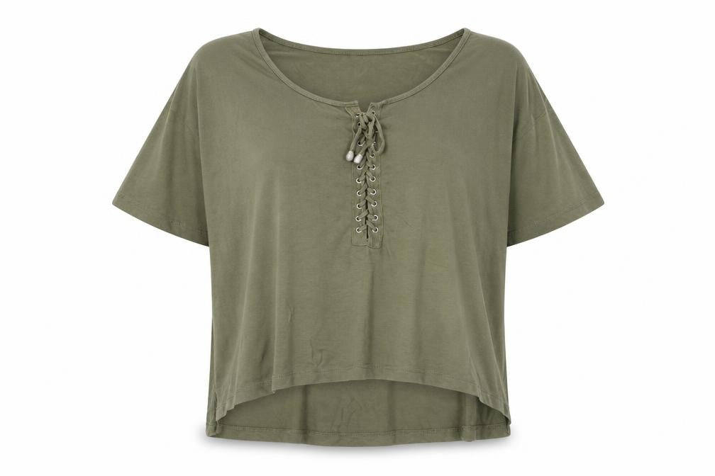 Front view of Brave Soul women’s green basic t-shirt, size M