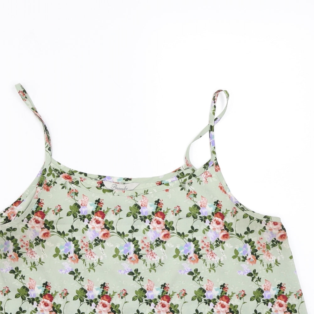 Peacocks Womens Green Floral  Basic Tank Size 14