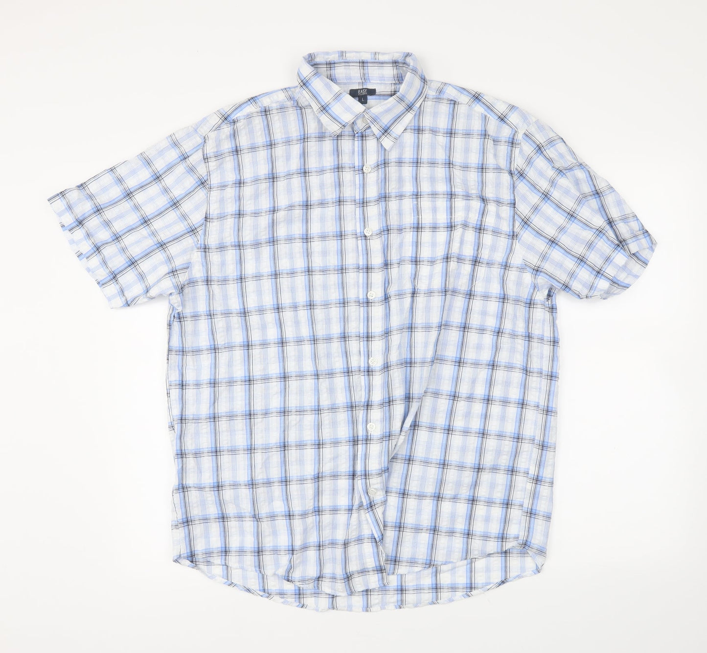 Easy Mens Blue Plaid   Button-Up Size L