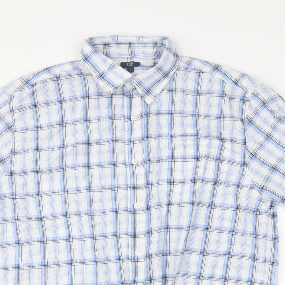 Easy Mens Blue Plaid   Button-Up Size L