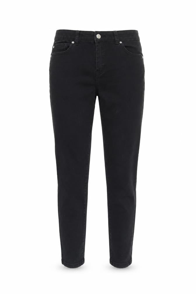 Front view of DenimCo women’s black denim skinny jeans, size UK 14, 26-inch leg