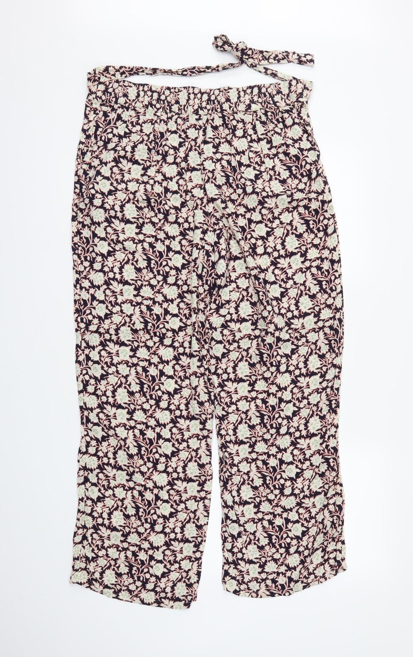 M&S Womens Beige Floral  Trousers  Size 14 L30 in