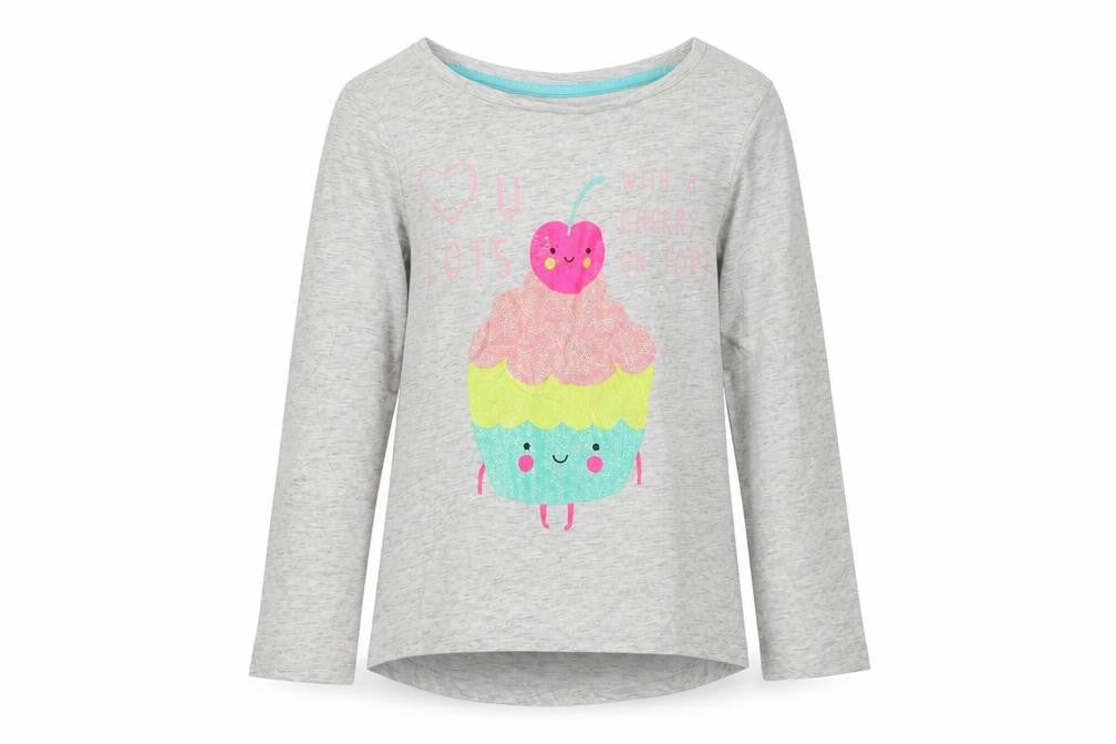Front view of Preworn girls’ grey jersey t-shirt, size 2-3, years - love you lots