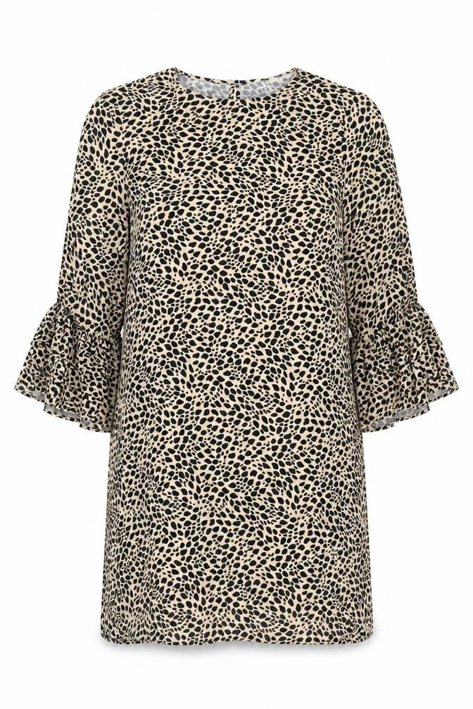Front view of H&M women’s brown animal print basic t-shirt, size UK 8