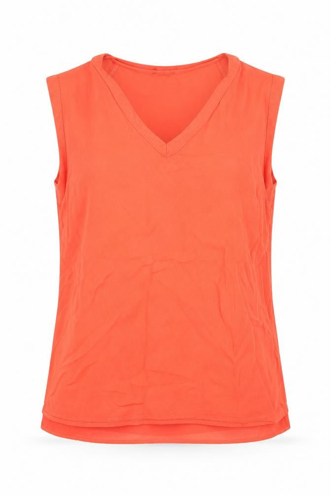 Front view of Warehouse women’s orange basic blouse, size UK 10