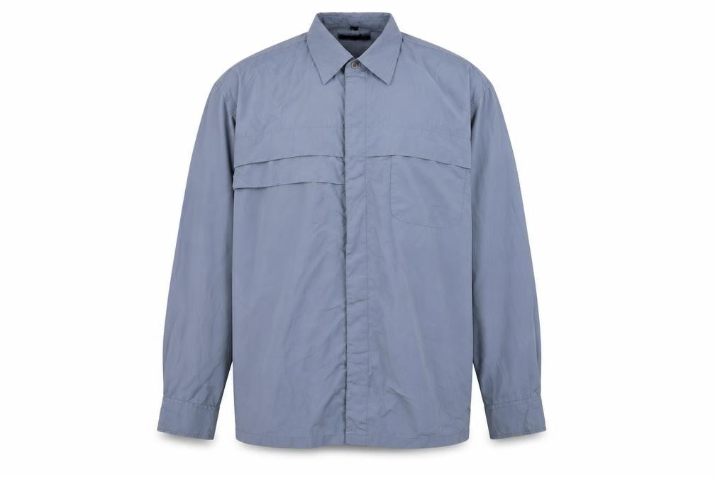 Front view of edge men’s blue button-up, size XL