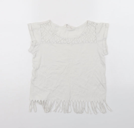 H&M Girls White   Basic T-Shirt Size 11-12 Years  - Lace trim