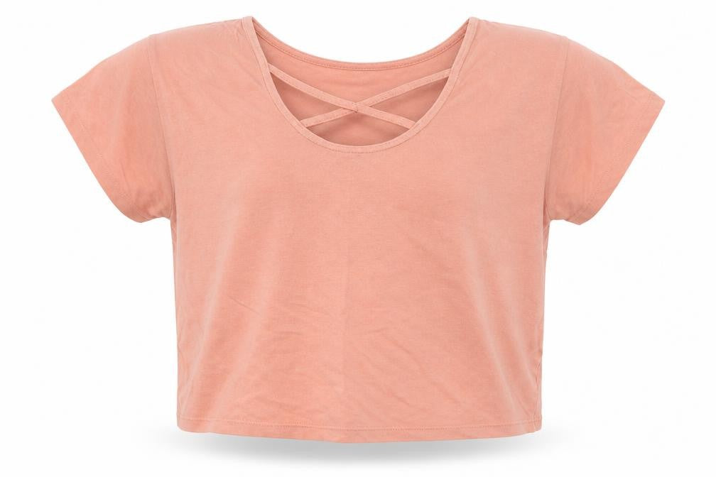 Front view of 915 Generation girls’ pink cropped t-shirt, size 10-11, years