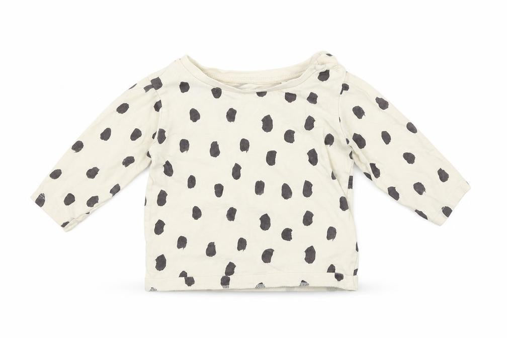 Front view of Marks & Spencer boys’ black polka dot basic t-shirt, size 3-6, months
