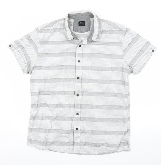 ACW85 Mens Grey Striped   Button-Up Size L