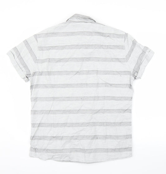 ACW85 Mens Grey Striped   Button-Up Size L
