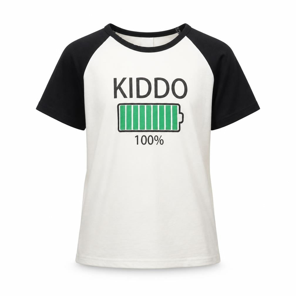 Front view of PatPat boys’ black basic t-shirt, size 8-9, years