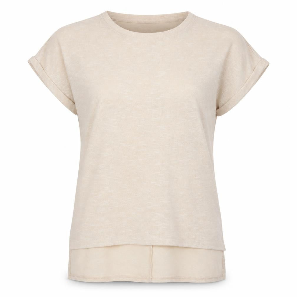 Front view of Jeff & Co women’s ivory basic t-shirt, size UK 14