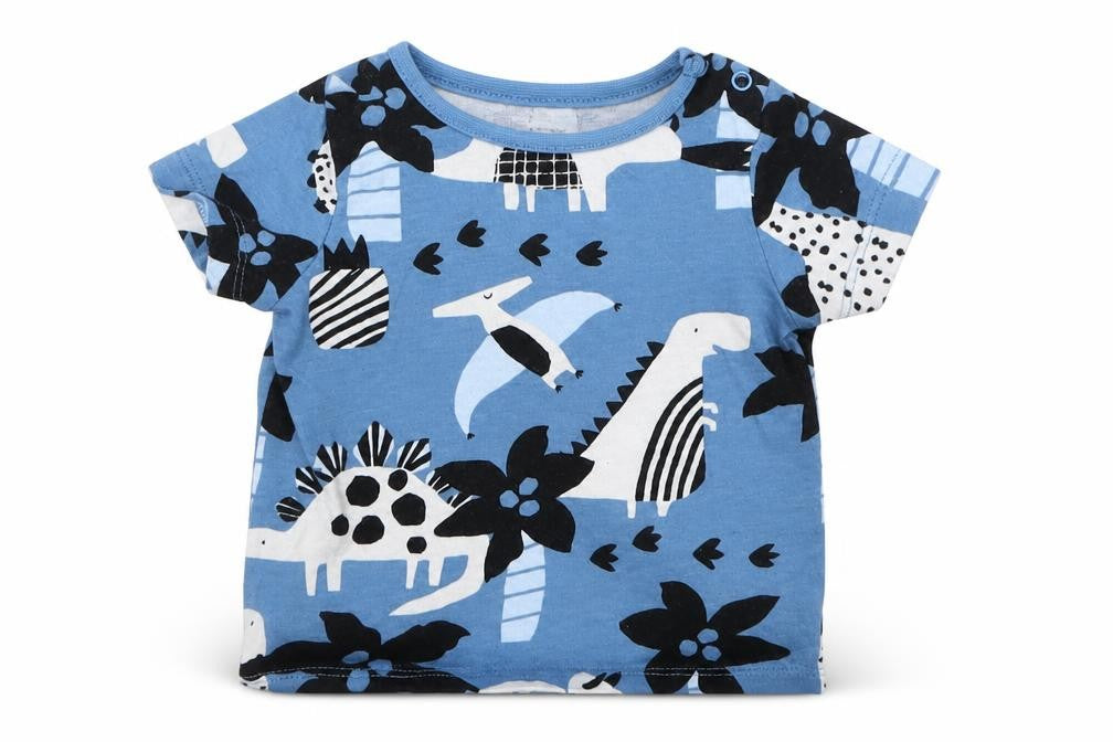 Front view of Next boys’ blue geometric basic t-shirt, size 0-3, months