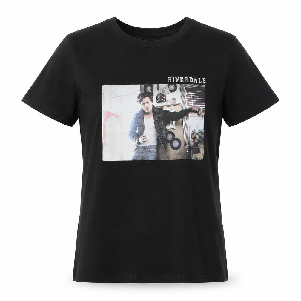 Front view of Riverdale women’s black basic t-shirt, size XS