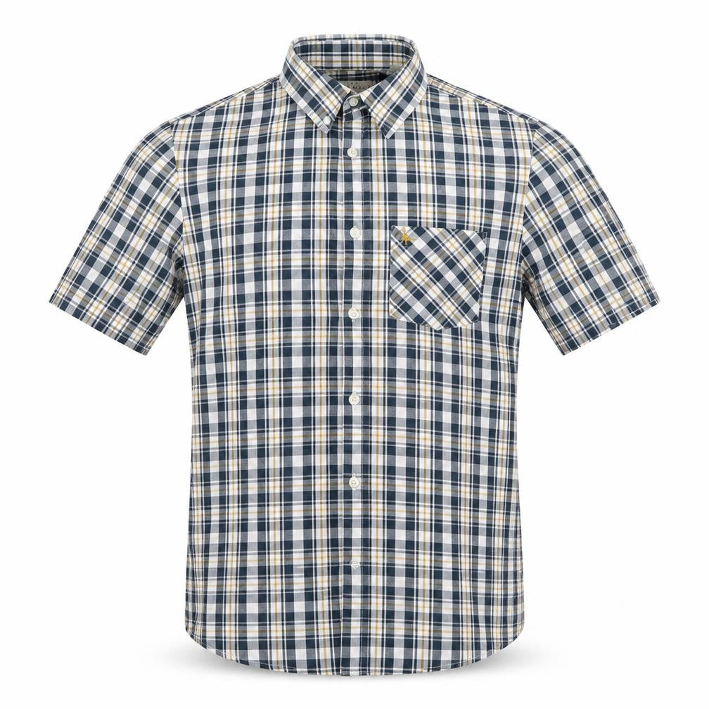 Front view of Jack Wills men’s multicoloured check button-up, size S