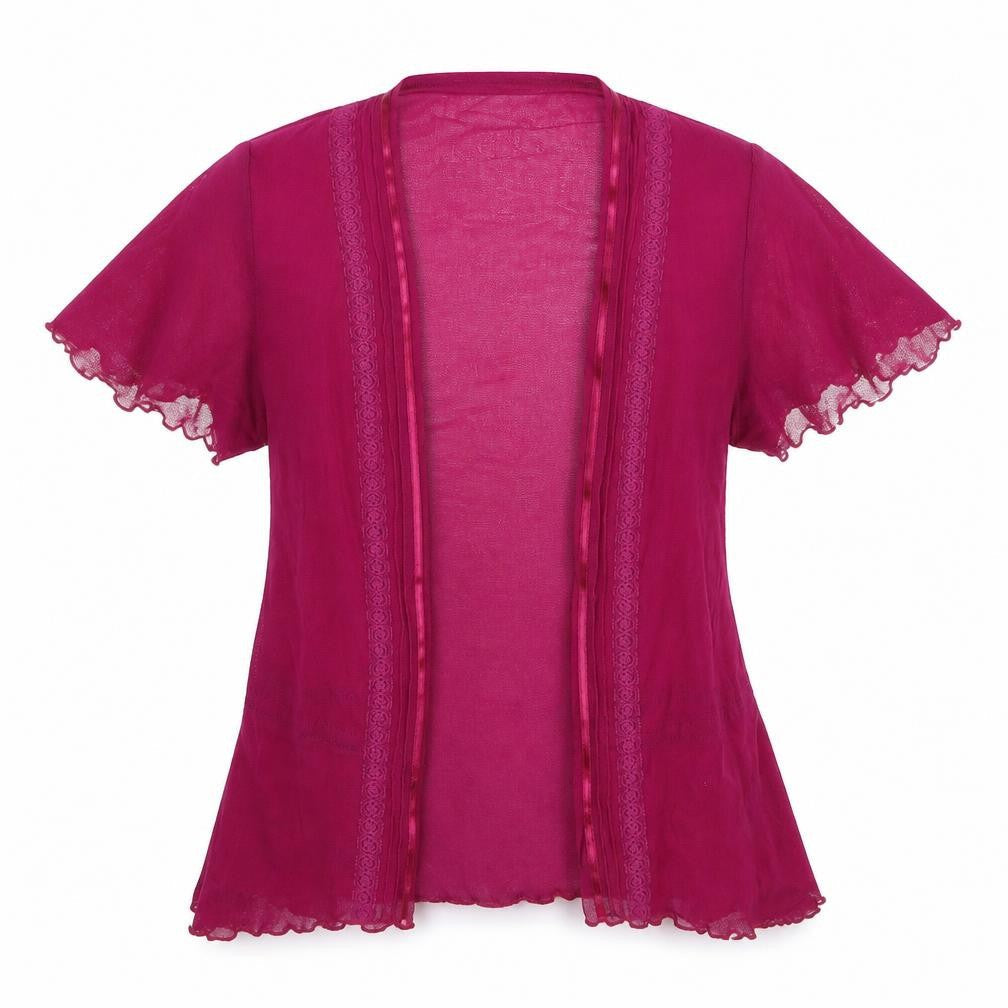 Front view of Marks & Spencer women’s purple cardigan jumper, size UK 10