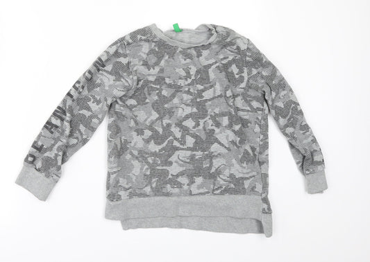 United Colors of Benetton Boys Grey Geometric  Pullover Sweatshirt Size 7 Years