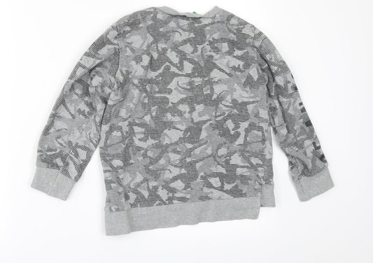 United Colors of Benetton Boys Grey Geometric  Pullover Sweatshirt Size 7 Years