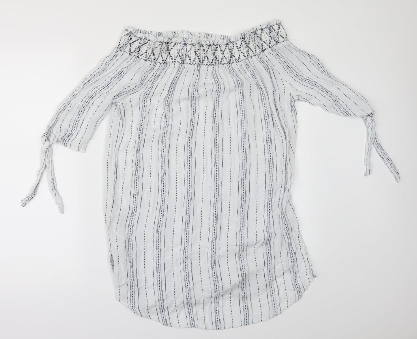 New Look Womens White Striped  Ringer Blouse Size M
