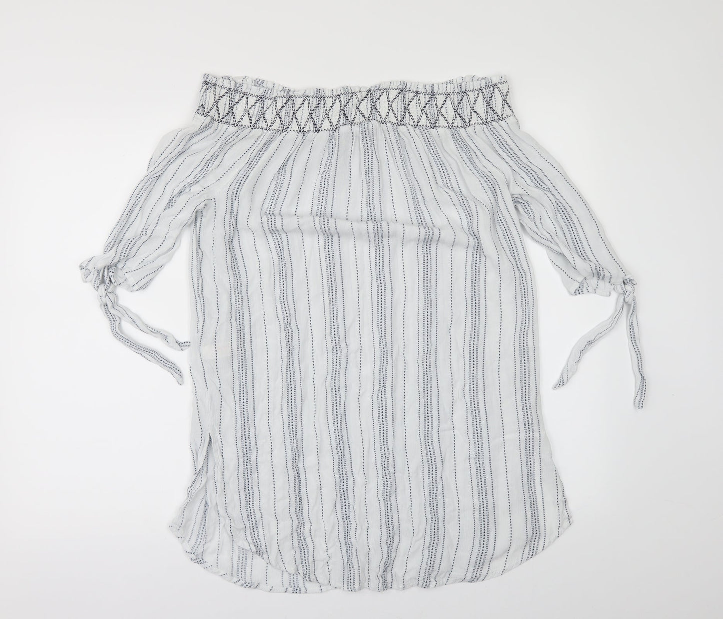 New Look Womens White Striped  Ringer Blouse Size M
