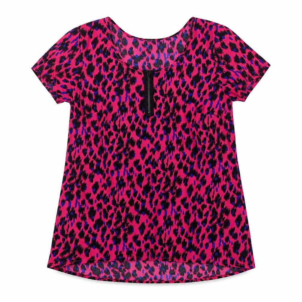 Front view of Joanna Hope women’s pink animal print tunic t-shirt, size UK 12