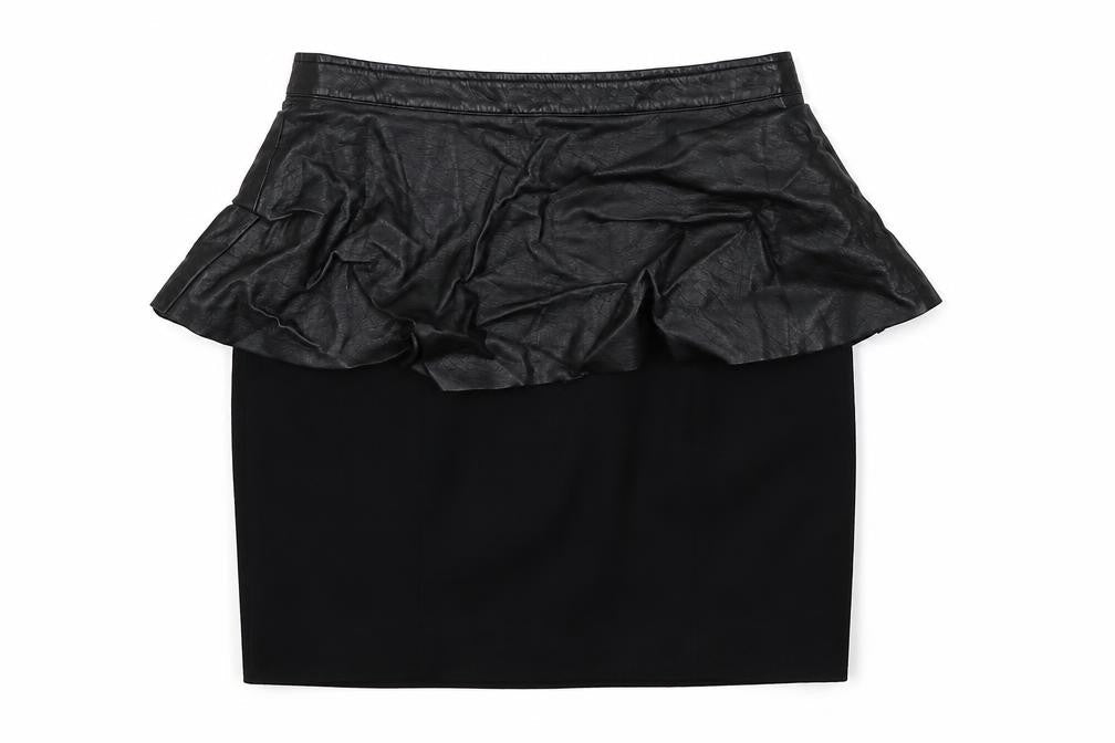 Front view of H&M women’s black mini skirt, size UK 8