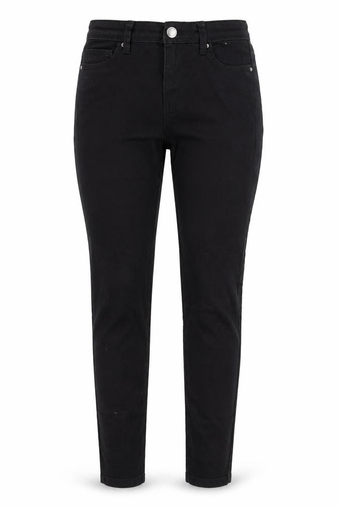 Front view of Denim & Co. women’s black skinny jeans, size UK 6, 32-inch leg