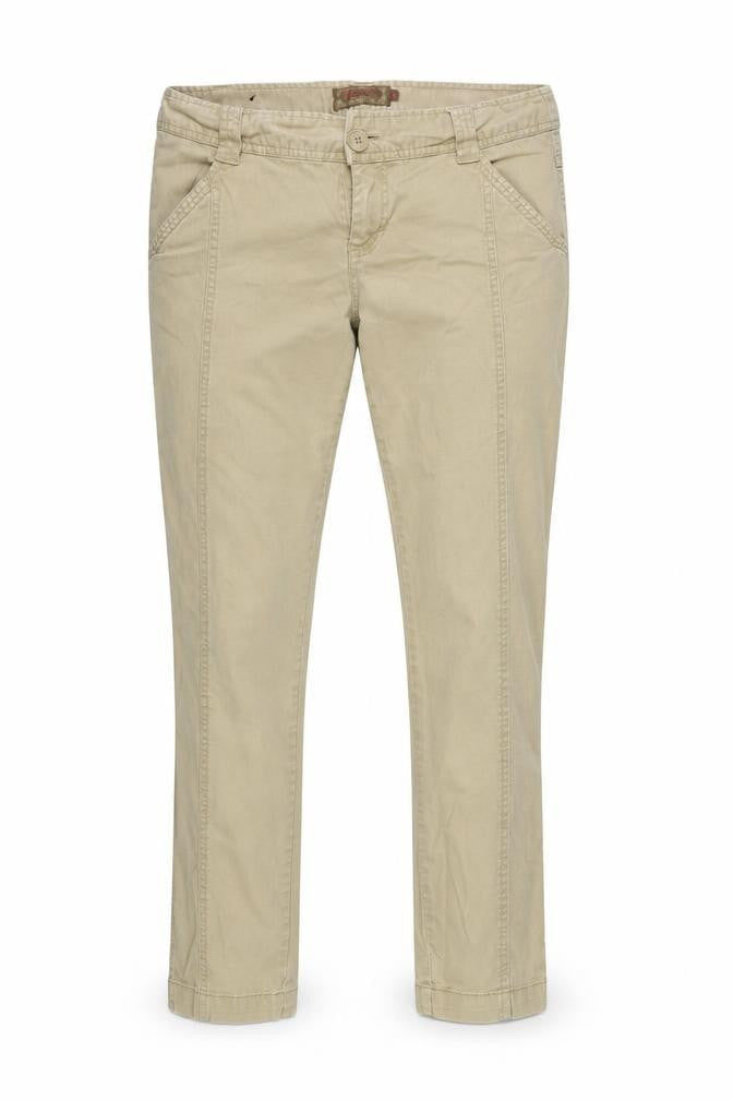 Front view of New Look women’s beige trousers, size UK 12, 28-inch leg