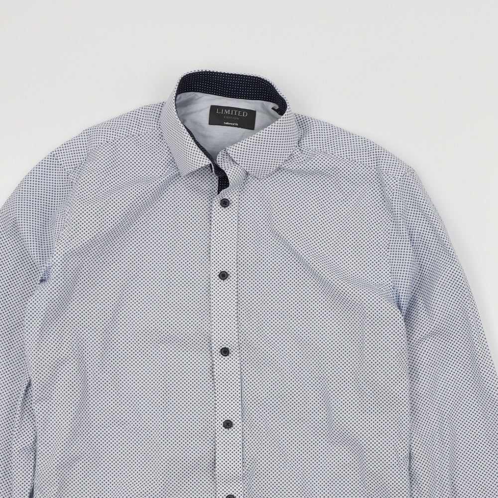 M&S Mens Blue Geometric   Button-Up Size 37