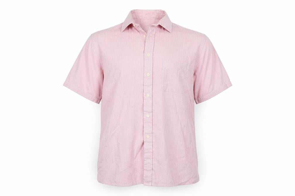 Front view of jonelle men’s pink colourblock button-up, size M