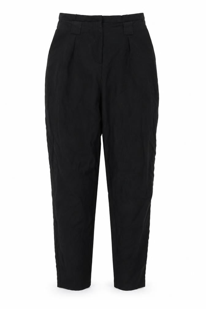 Front view of Missguided women’s black trousers, size UK 8, 25-inch leg - frill detail