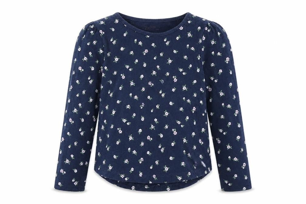 Front view of Tu girls’ blue basic t-shirt, size 6, years - flower detail