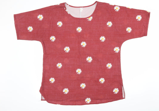 Preworn Womens Red Floral  Basic T-Shirt Size XL