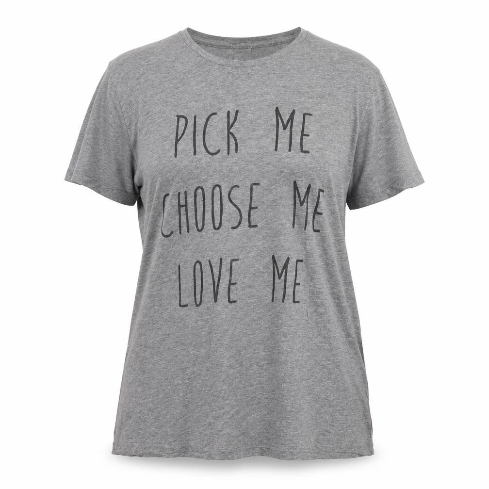 Front view of Stedman women’s grey jersey basic t-shirt, size XL, - slogan