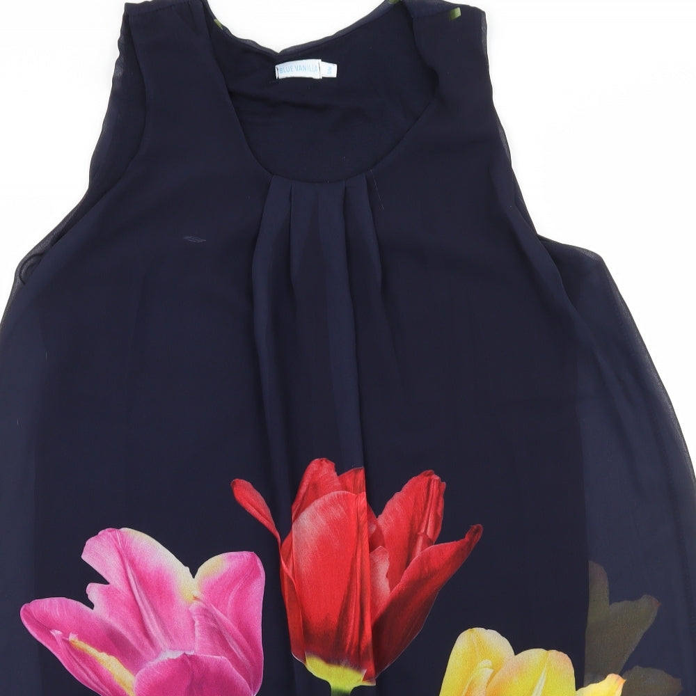 Blue Vanilla Womens Blue Floral Chiffon A-Line  Size S