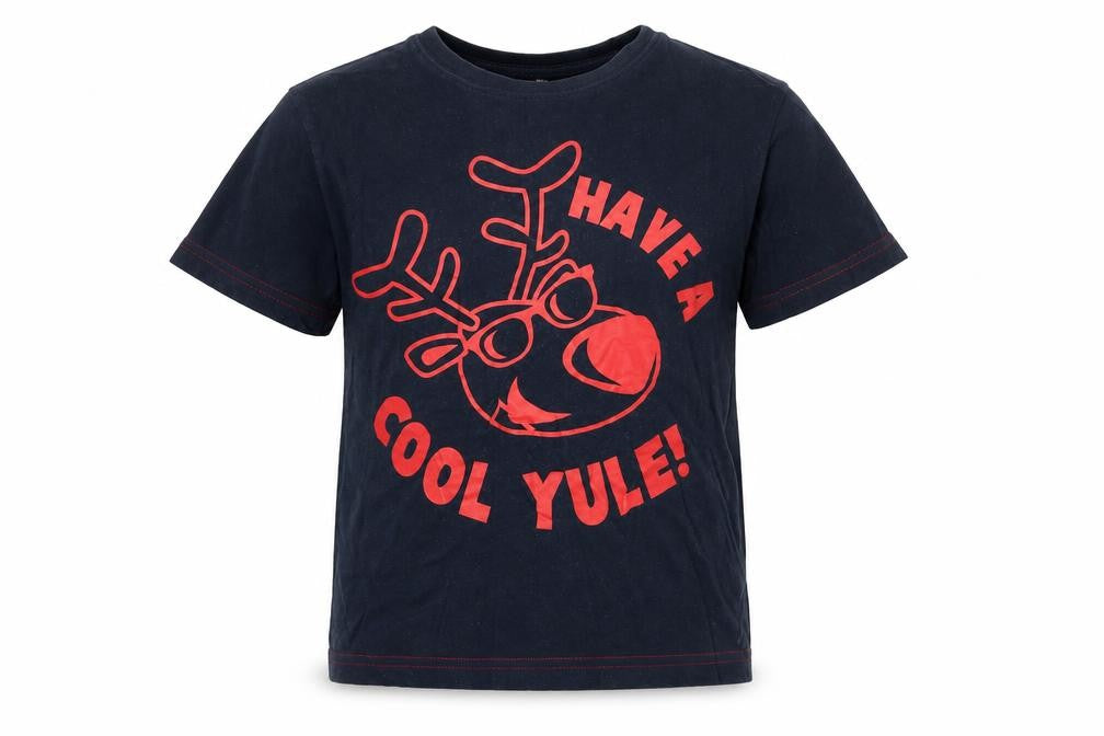 Front view of Rebel boys’ blue jersey basic t-shirt, size 6-7, years - have a cool yule!