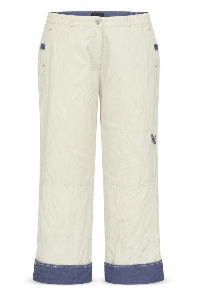 Front view of Etam women’s beige chino trousers, size UK 31, in, 24-inch leg