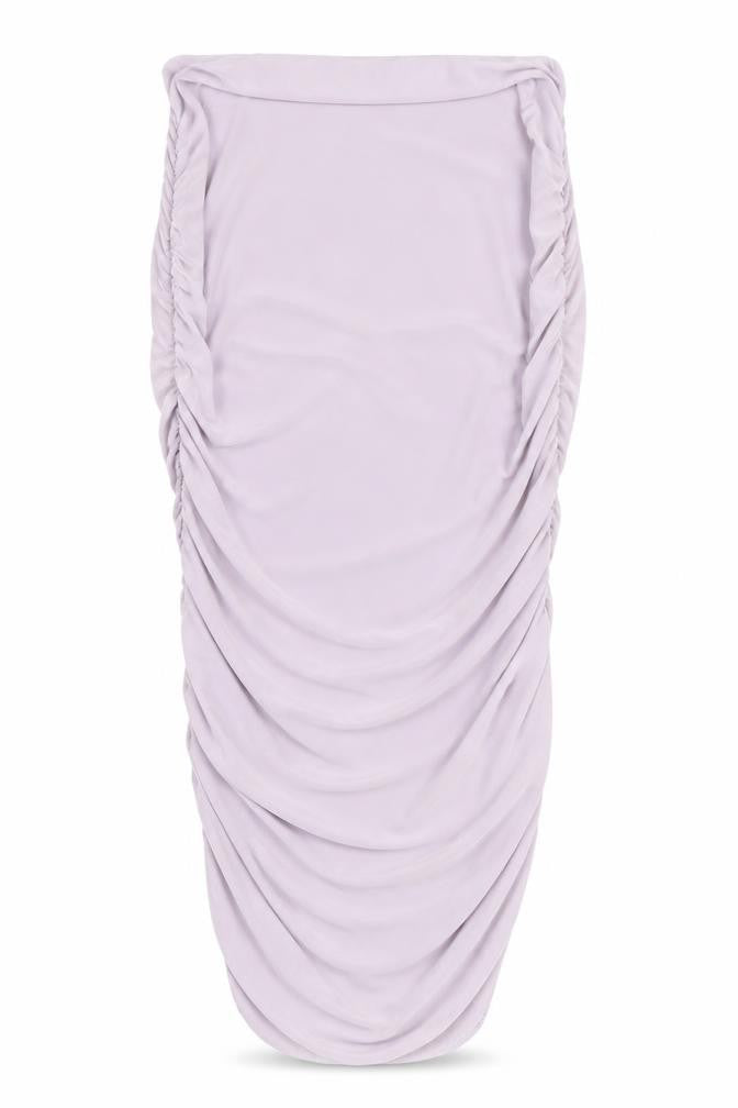 Front view of Boohoo women’s purple a-line skirt, size UK 12
