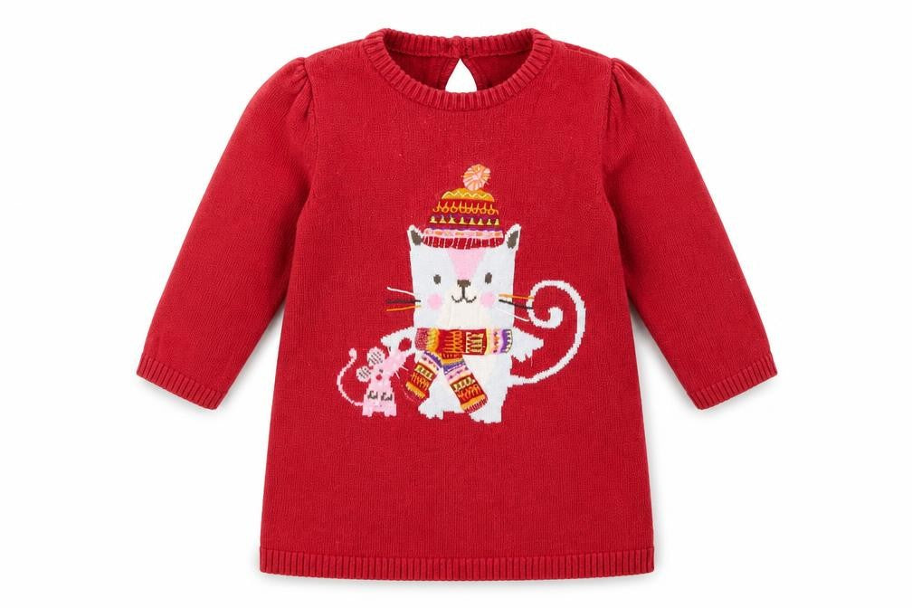 Front view of Tu girls’ pink knit jumper dress, size 6-9, months