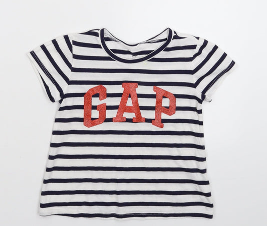 Gap Girls White Striped  Basic T-Shirt Size 4 Years