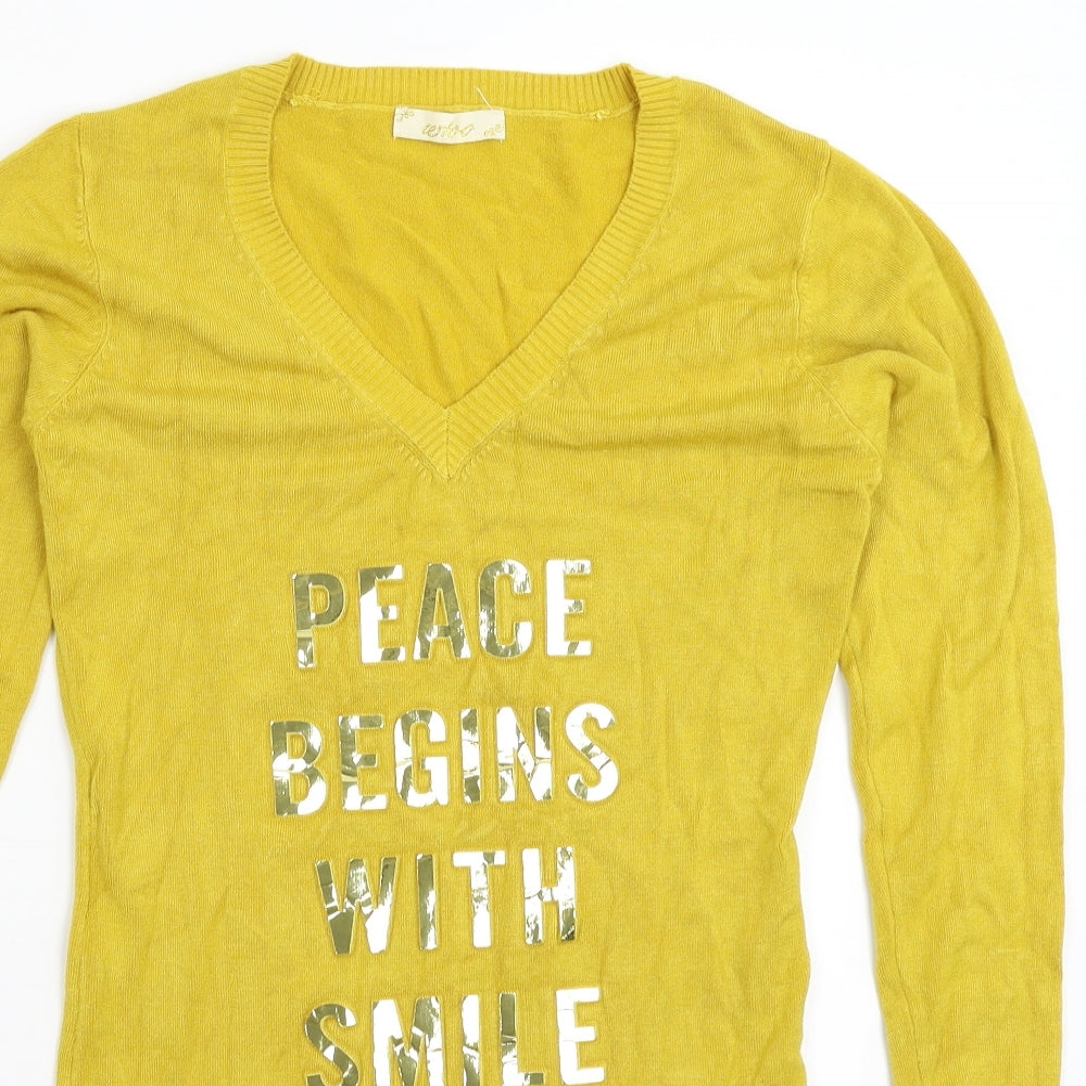 Whoo Womens Yellow  Knit Pullover Jumper Size 10